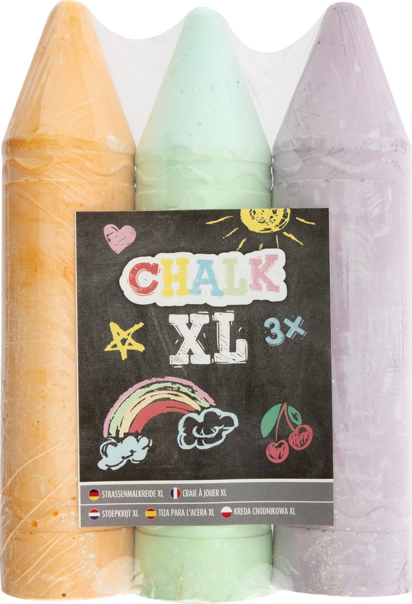 Creative artist stoepkrijt - 3x stuks - XL krijt - oranje/groen/paars - L19 cm