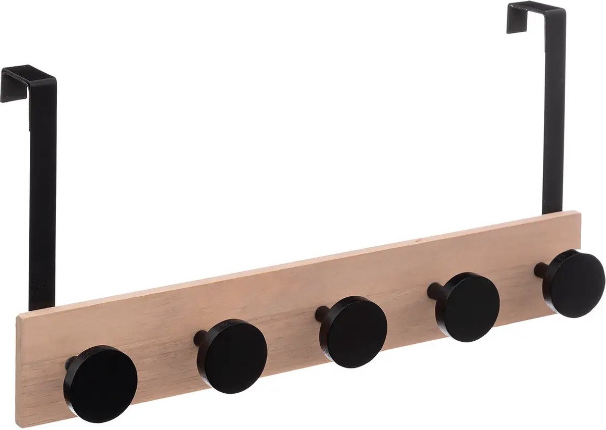 5Five® 5Five Deurkapstok - met 5 ophanghaken/knoppen - zwart/beige - B50 x H24 cm - metaal/MDF