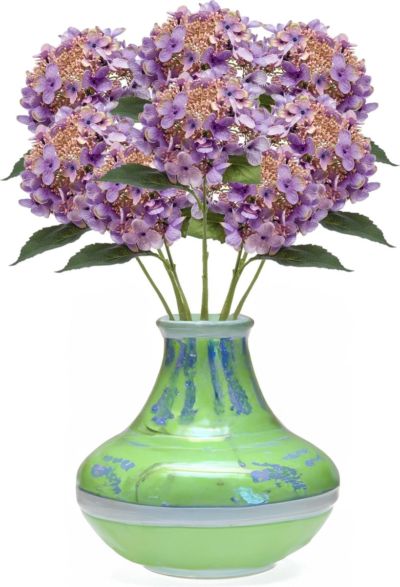 Emerald Kunstbloem hortensia tak - 8x - 50 cm - paars - kunst zijdebloem - Hydrangea - decoratie bloem Lila