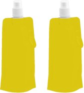Drinkfles/bidon - 8x - geel - navulbaar - opvouwbaar met haak - 400 ml - festival/outdoor