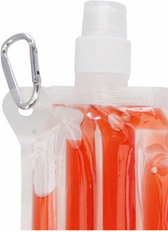 Drinkfles / waterfles bidon Opvouwbaar - rood - navulbaar - met koelelement - 400 ml - festival/outdoor — afbeelding 3