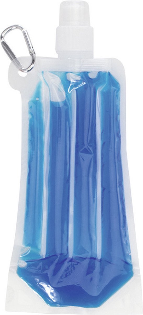 Drinkfles / waterfles bidon Opvouwbaar - blauw - navulbaar - met koelelement - 400 ml - festival/outdoor — afbeelding 2