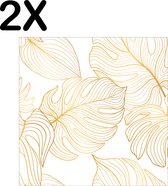 BWK Textiele Placemat - Wit met Gouden Palm Bladeren - Set van 2 Placemats - 40x40 cm - Polyester Stof - Afneembaar