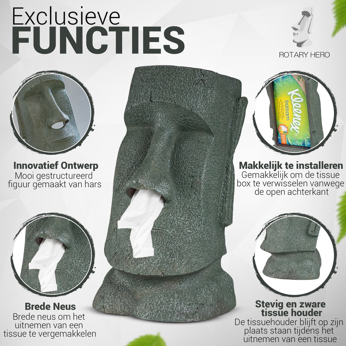 Rotary Héros Moai Distributeur de Savon, Polyester, Marron