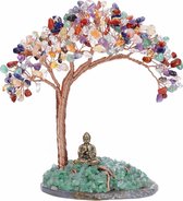 Feng Shui geldboom, boeddhafiguur, levensboom, decoratie met agaat basis, helende steen, geluksbrenger, boom, trommelstenen, geluksboom, decoratie voor rijkdom geluk, gezondheid (7 chakra)