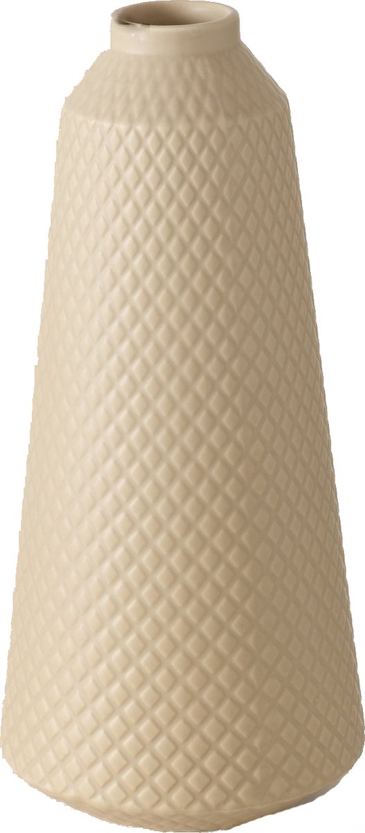 Boltze Moderne beige conische vaas van keramiek met wafelstructuur Biege