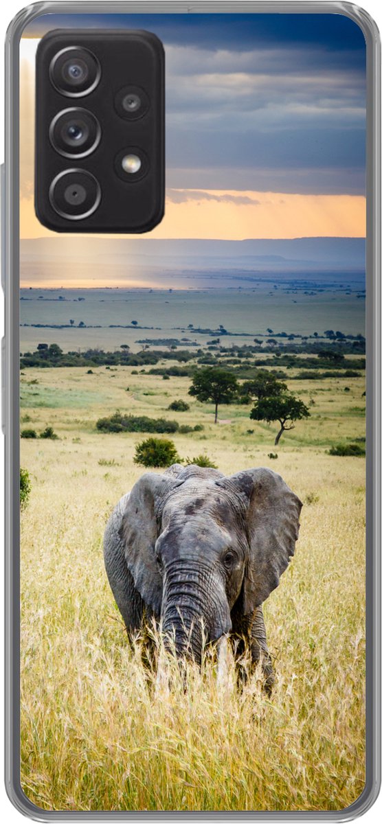 Telefoonhoesje Geschikt voor Samsung Galaxy A33 5G hoesje - Olifant - Dieren - Landschap - Zon - Natuur - Siliconen Telefoonhoesje Telefoonhoesje