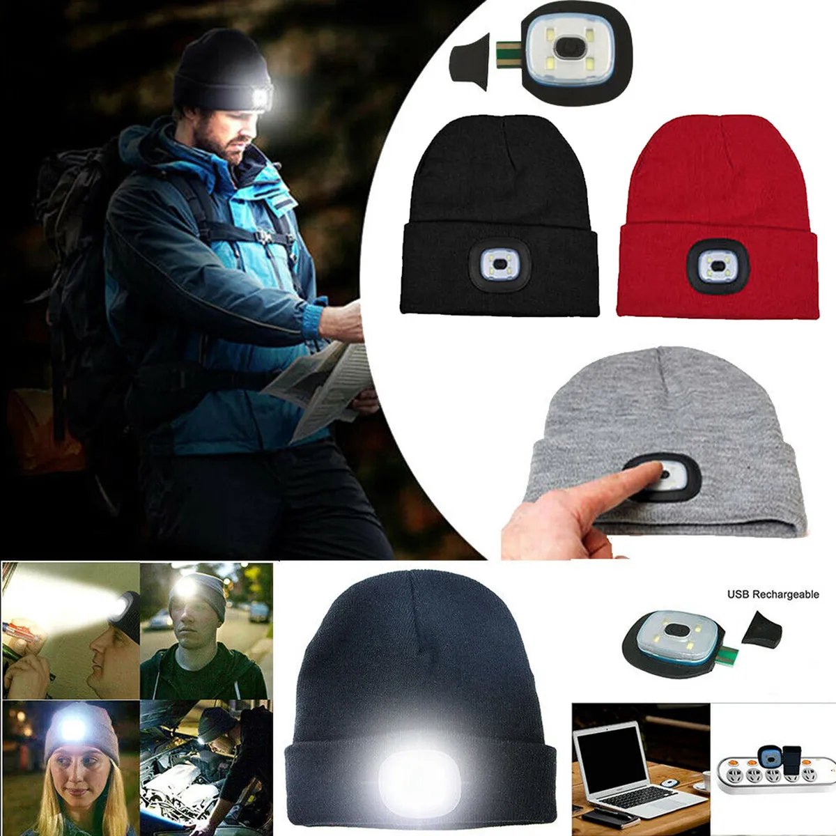 Viatel Bluetooth Bonnet Chapeau Avec Lumière Unisexe USB Rechargeable 4 LED  Phare Cap