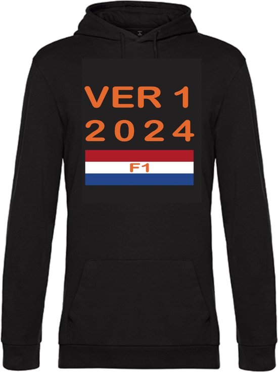 Zwarte HOODIE UNISEX Max Verstappen 2024 Formule 1 Oranje Fan - Maat Large