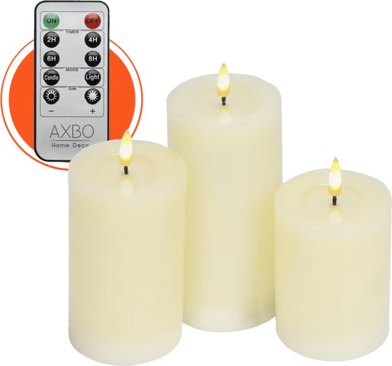 Led kaarsen set van 3 - Echte Wax - 3D vlam - Gratis Afstandsbediening - Vlamloze veilige kaars - batterij - Brandveilig - Flameless candle - Kindveilig - Realistische vlam - Decoratie - Kerst - Tijdstimer - Realistisch