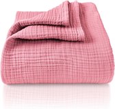 Premium mousseline sprei 150 x 200 cm - 100% katoen - extra zachte katoenen deken als knusse deken, bed throw, sofa throw, bank throw - warme bank deken (oudroze)