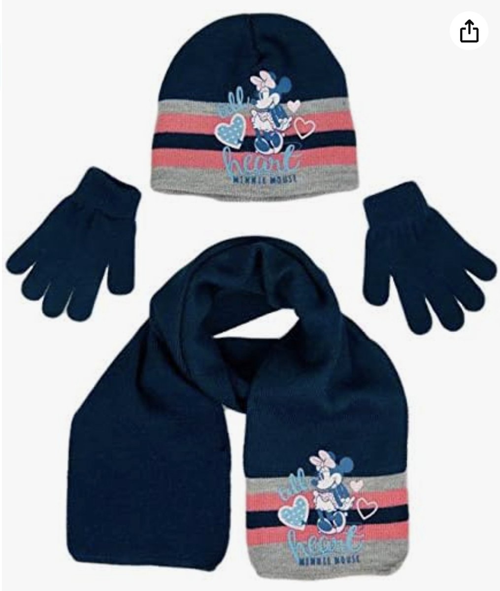 Minnie Mouse winterset - muts / sjaal / handschoenen - blauw/roos - maat 52 cm