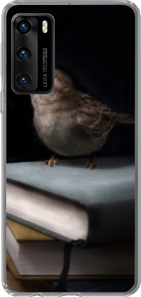 Telefoonhoesje Geschikt voor Huawei P40 hoesje - Vogel - Boeken - Portret - Siliconen Telefoonhoesje Telefoonhoesje