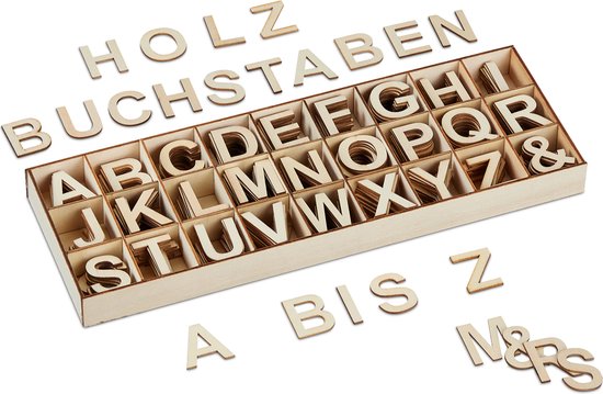 Lettres en bois Relaxdays - set de 324 pièces - 3 cm - lettres de l'alphabet - bricolage - décoration