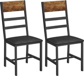 Dubbele eetstoelen, keukenstoelen set met 2, stoelen voor eetkamer, gestoffeerde zitting, stalen frame, ergonomisch design, voor woonkamer, eetkamer, rustiek bruin en zwart