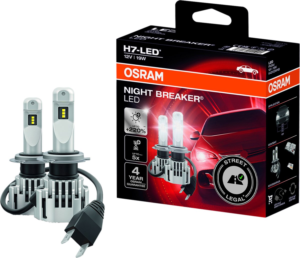OSRAM Night Breaker H7 LED, lot de 2 lampes 64210DWNB