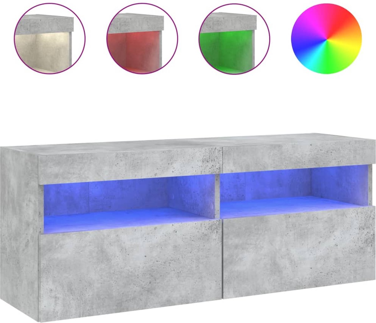 vidaXL - Tv-wandmeubel - met - LED-verlichting - 100x30x40 - cm - betongrijs