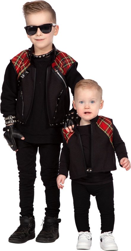 Wilbers & Wilbers - Punk & Rock Kostuum - Punkrock Baby Vest Kind - Rood, Zwart - Maat 80 - Carnavalskleding - Verkleedkleding