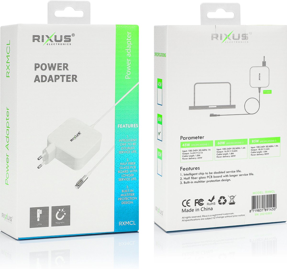Rixus - 85W Oplader Voor Macbook L Type