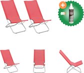 vidaXL Strandstoelen 2 st inklapbaar stof rood Tuinstoel Inclusief Reiniger