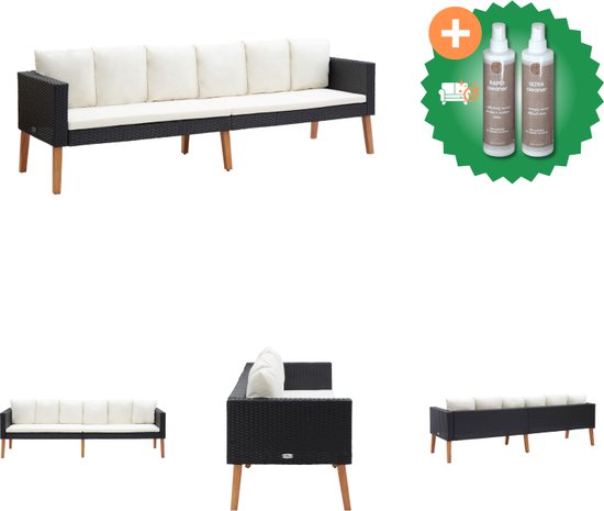 Tuinbank 2-zits met kussens poly rattan zwart