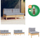 vidaXL Canapé de jardin 2 places avec coussins gris Canapé de salon en bois de pin massif avec nettoyant et assainisseur pour bois