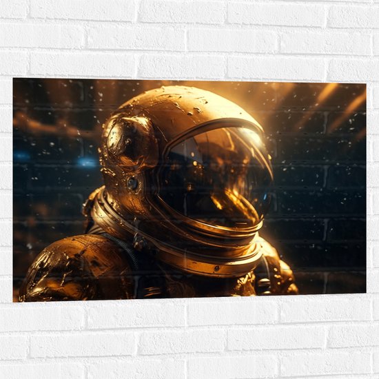 Muursticker - Astronaut - Pak - Goud - 90x60 cm Foto op Muursticker