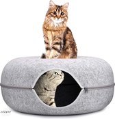 IKIGAI™ - Kattentunnel en kattenmand in-1 – Kattenspeelgoed Speeltunnel Kattenhuis – Kattenhol Rond Kattenspeeltjes - Cat Cave Donut - Licht Grijs Vilt