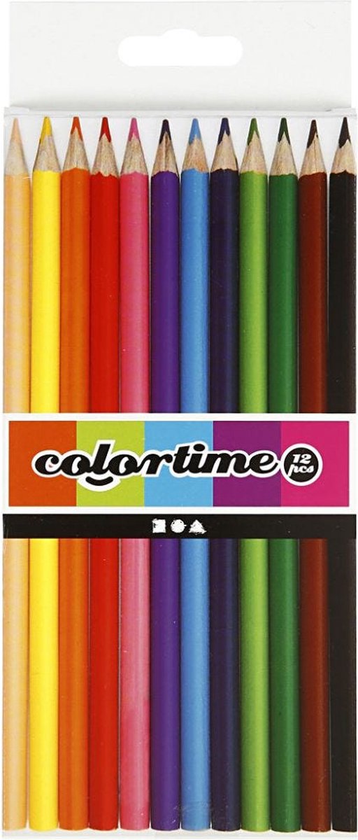 Colortime kleurpotloden, diverse kleuren, L: 17,45 cm, vulling 3 mm, 12 stuk/ 1 doos