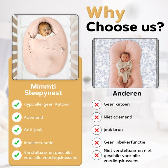 Mimmti Sleepynest relaxhoes voor voedingskussen Beige - voedingskussen hoes - sluitbare relaxhoes voor baby's - inbakerfunctie - voedingshoezen van Merkloos — afbeelding 5