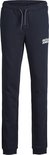 Marineblauwe joggingbroek voor jongens met 'JACK & JONES' opdruk op de zijkant en een trekkoord in de taille.