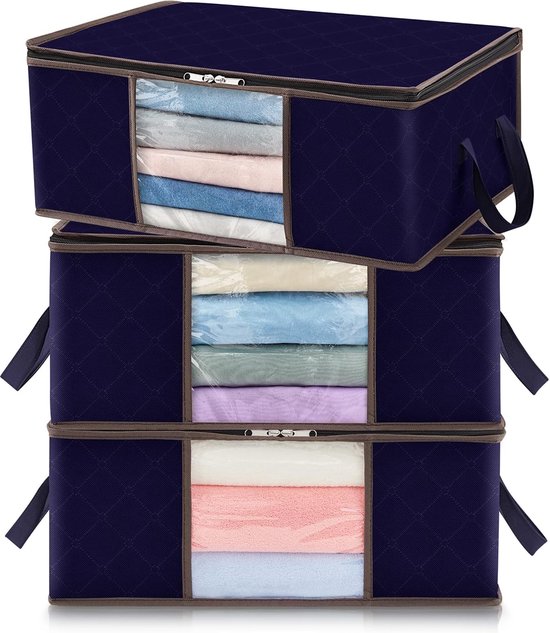 Transparante opbergzakken - Set van 3 - 60L - Opvouwbare opbergdoos onder het bed met