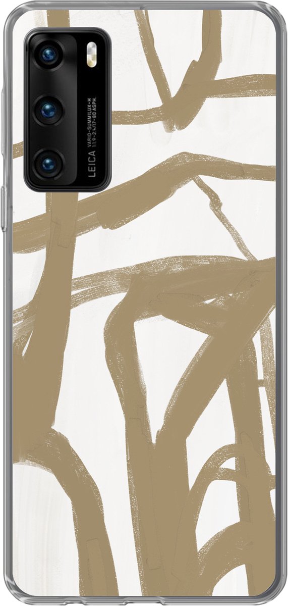 Telefoonhoesje Geschikt voor Huawei P40 hoesje - Bruin - Wit - Abstract - Siliconen Telefoonhoesje Telefoonhoesje