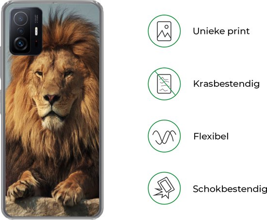 Telefoonhoesje Geschikt voor Xiaomi 11T Pro hoesje - Leeuw - Rots - Portret - Siliconen Telefoonhoesje Telefoonhoesje
