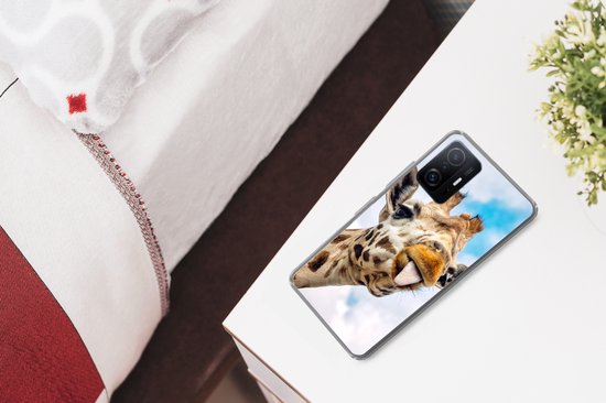 Coque Xiaomi 11T Pro - Girafe - Drôle - Langue - Coque de téléphone en Siliconen