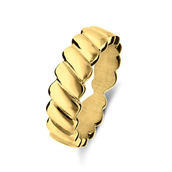 Lucardi Dames Stalen goldplated ring ribbels - Ring - Staal - Goudkleurig - 20 / 63 mm