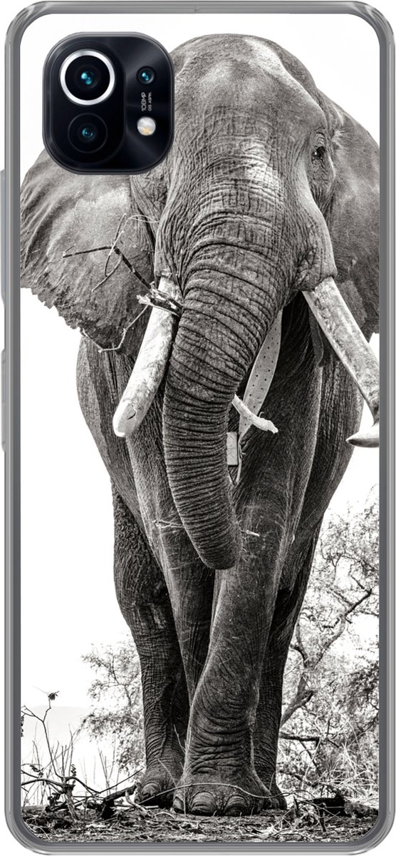 Telefoonhoesje Geschikt voor Xiaomi Mi 11 hoesje - Olifant - Portret - Dieren - Zwart wit - Siliconen Telefoonhoesje Telefoonhoesje