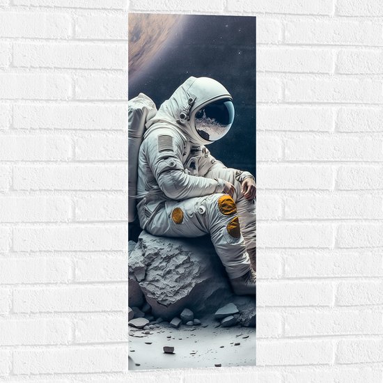Muursticker - Astronaut - Ruimte - Steen - Planeet - 30x90 cm Foto op Muursticker