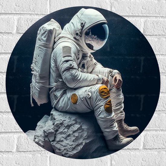 Muursticker Cirkel - Astronaut - Ruimte - Steen - Planeet - 60x60 cm Foto op Muursticker