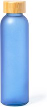 Glazen drinkfles blauw - Waterfles - Drinkbus - Bamboe schroefdop - BPA vrij - 500 ml