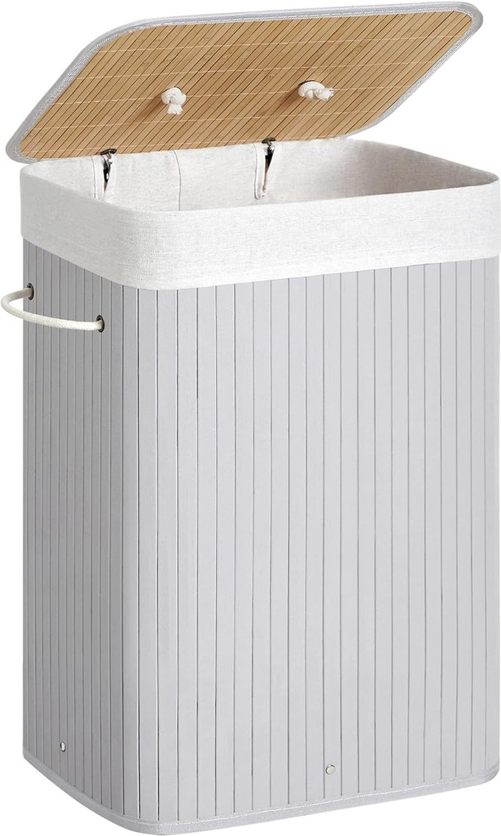 Goedkoopste Wasmand met deksel, 72 liter, waszak van bamboe, opvouwbaar, uitneembare en machinewasbaar, met handgrepen, voor bijkeuken, slaapkamer, grijs