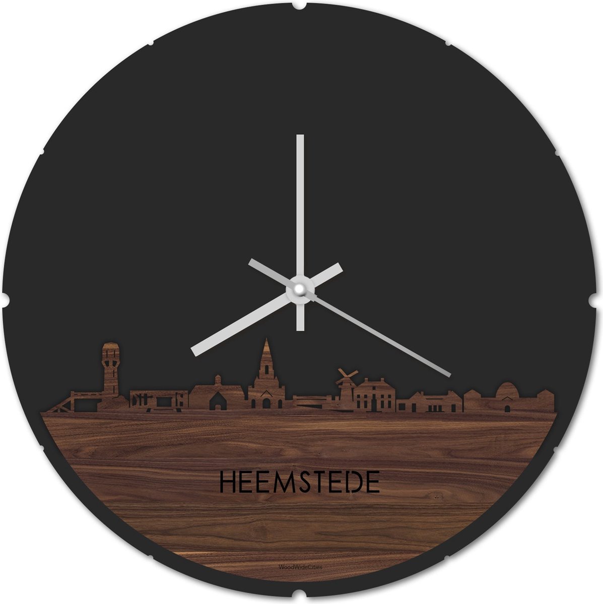 Skyline Klok Rond Heemstede Notenhout - Ø 44 cm - Stil uurwerk - Wanddecoratie - Meer steden beschikbaar - Woonkamer idee - Woondecoratie - City Art - Steden kunst - Cadeau voor hem - Cadeau voor haar - Jubileum - Trouwerij - Housewarming -