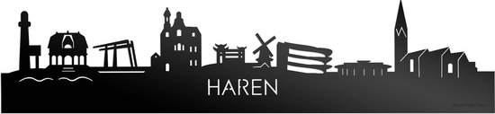 Skyline Haren Zwart Glanzend - 80 cm - Woondecoratie - Wanddecoratie - Meer steden beschikbaar - Woonkamer idee - City Art - Steden kunst - Cadeau voor hem - Cadeau voor haar - Jubileum - Trouwerij - WoodWideCities