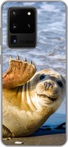 Geschikt voor Samsung Galaxy S20 Ultra hoesje - Zeehond - Grappig - Zwaaien - Kinderen - Jongens - Meisjes - Kindje - Siliconen Telefoonhoesje