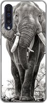 Geschikt voor Samsung Galaxy A50 hoesje - Olifant - Portret - Dieren - Zwart wit - Siliconen Telefoonhoesje