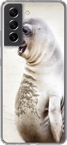 Geschikt voor Samsung Galaxy S21 FE hoesje - Zeeolifant - Grappig - Lachen - Kinderen - Jongens - Meisjes - Kids - Siliconen Telefoonhoesje