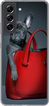 Geschikt voor Samsung Galaxy S21 FE hoesje - Hond - Grappig - tas - Kinderen - Jongens - Meisjes - Kids - Siliconen Telefoonhoesje