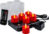 Bougies chauffe-plat LED rechargeables rouges 105 heures -étanches- avec télécommande - 6 pièces - fonction minuterie