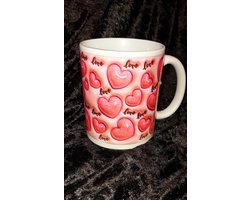 Valentijns mok, bedrukte mok, hartjes mok, Valentijns hartjes, beker, Valentijn, mok, liefde, cadeau mok, mok in luxe verpakking