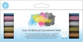 Dual Tip Calligraphy Pens - Metallic - Brush/Flat (6pk)